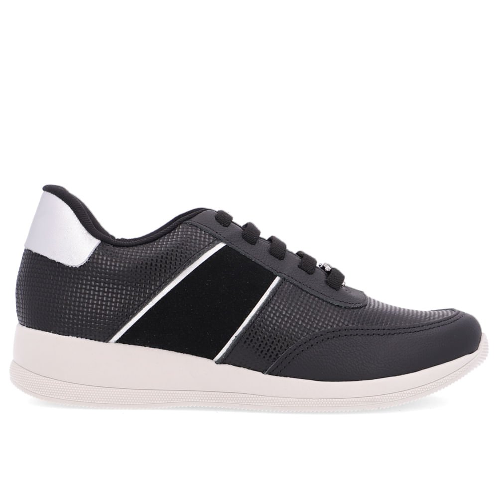 Tênis Preto Couro Detalhe Prata