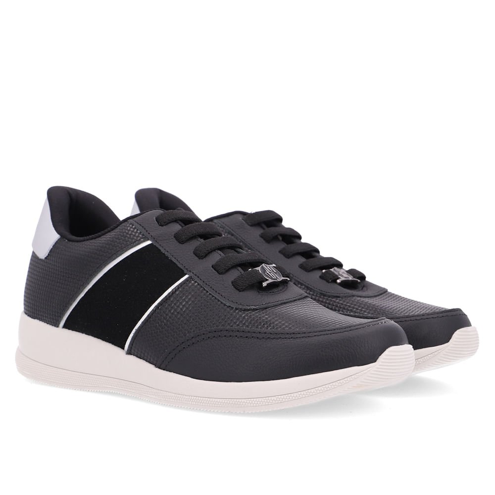 Tênis Preto Couro Detalhe Prata Preto/Prata 2