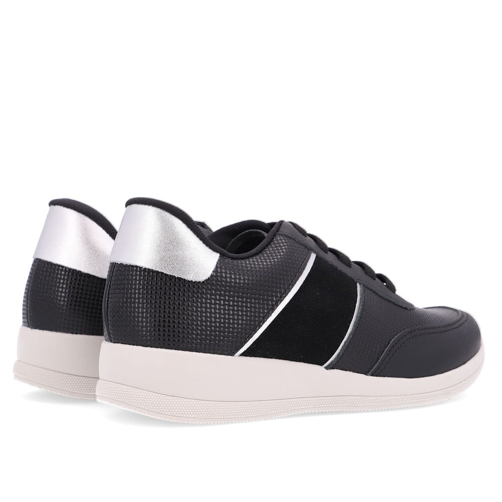 Tênis Preto Couro Detalhe Prata Preto/Prata 3