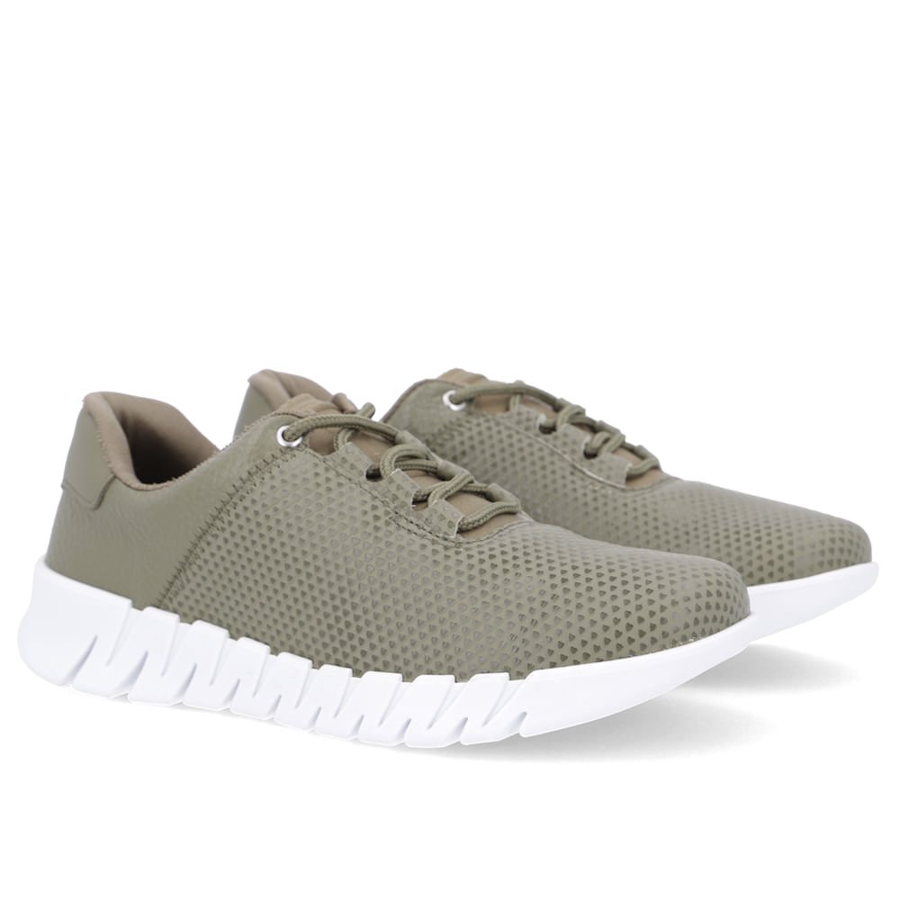 Tênis Casual Verde Couro Detalhe Textura Verde 2