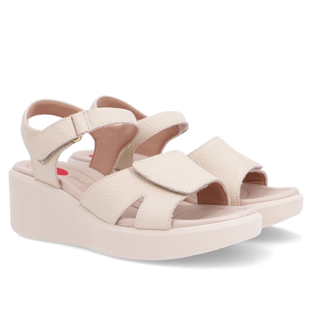 Sandália Salto Plataforma Couro Bege Bege 2