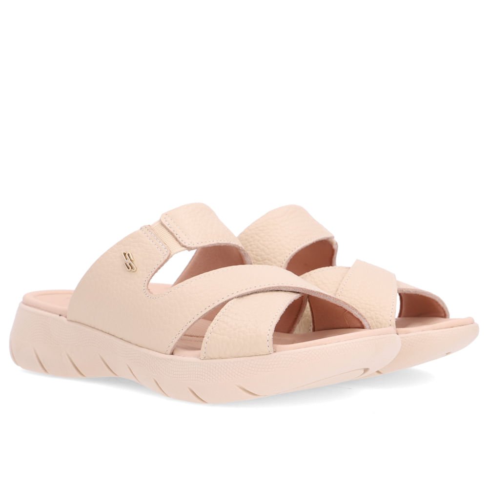 Tamanco Slide Bege Plataforma Couro Bege 2