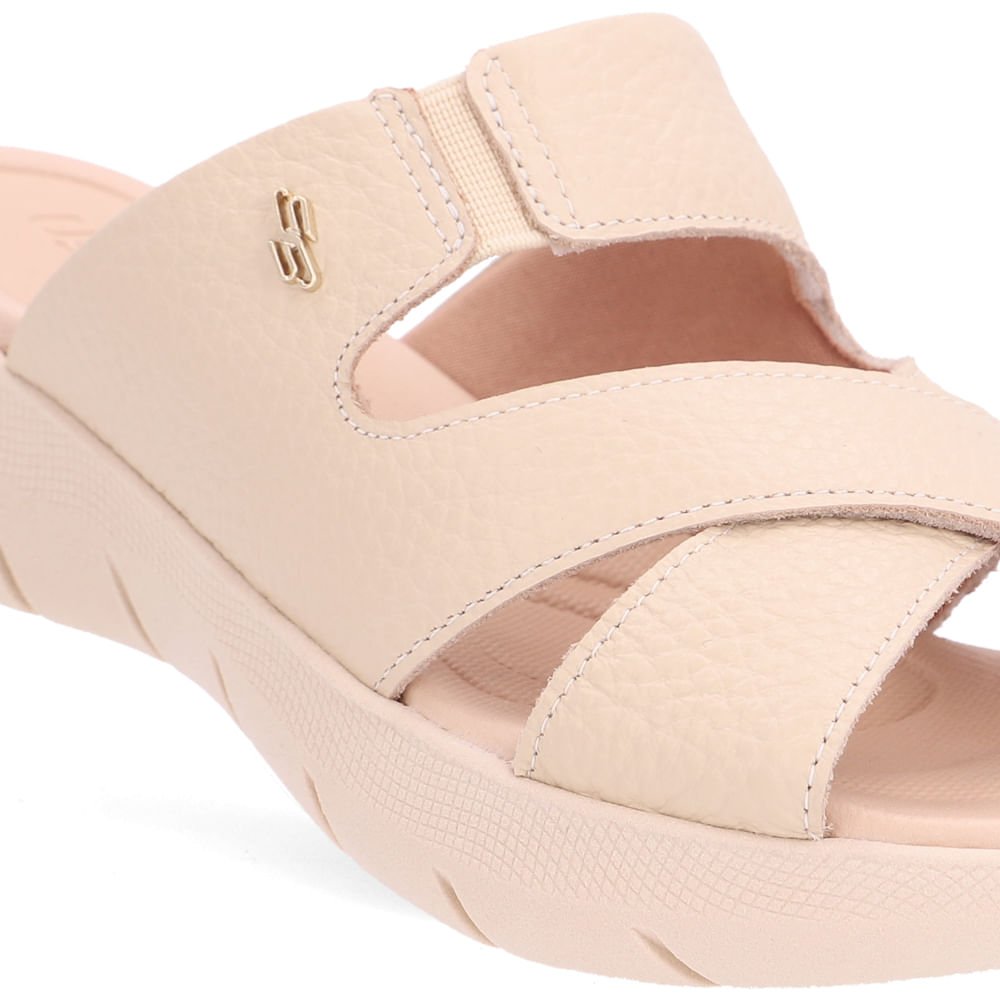 Tamanco Slide Bege Plataforma Couro Bege 4