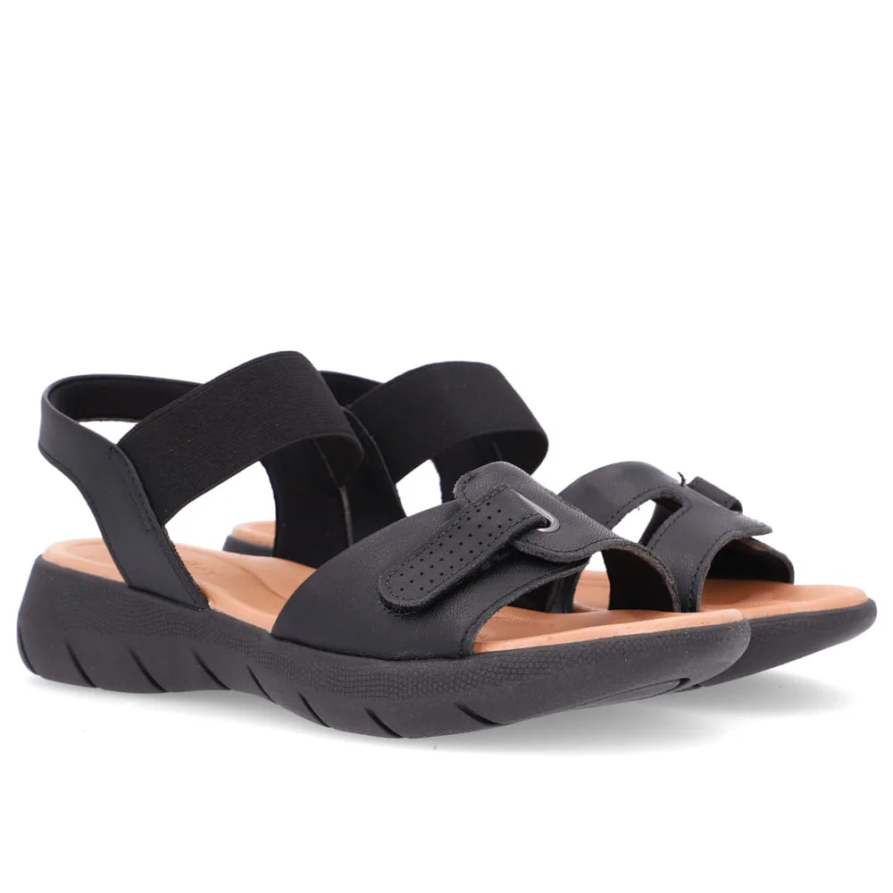 Sandália Salto Plataforma Couro Preto Ajuste Fecho-Flex Preto 2