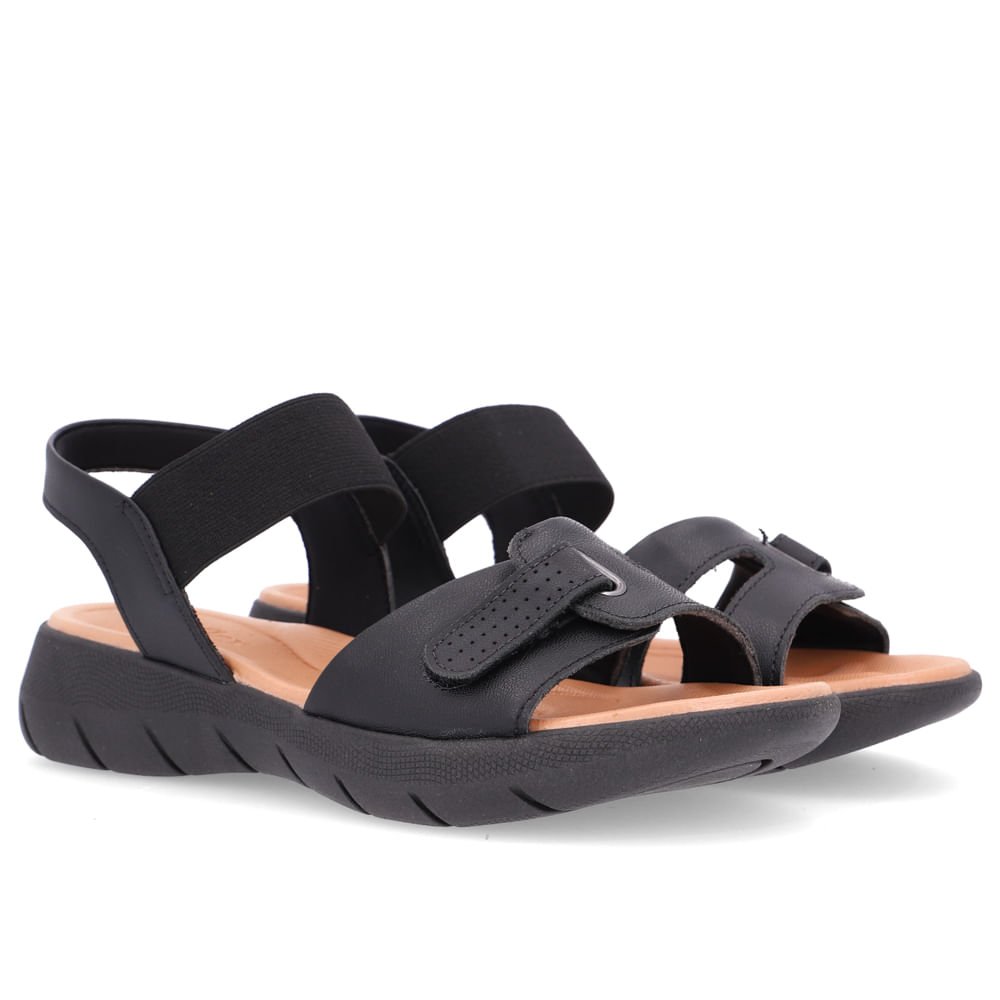 Sandália Salto Plataforma Couro Preto Ajuste Fecho-Flex Preto 2