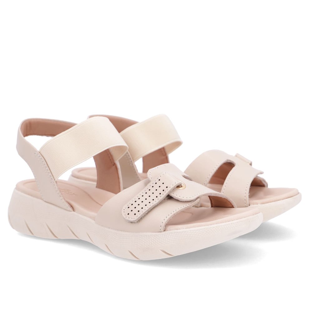 Sandália Salto Plataforma Couro Bege Ajuste Fecho-Flex Bege 2