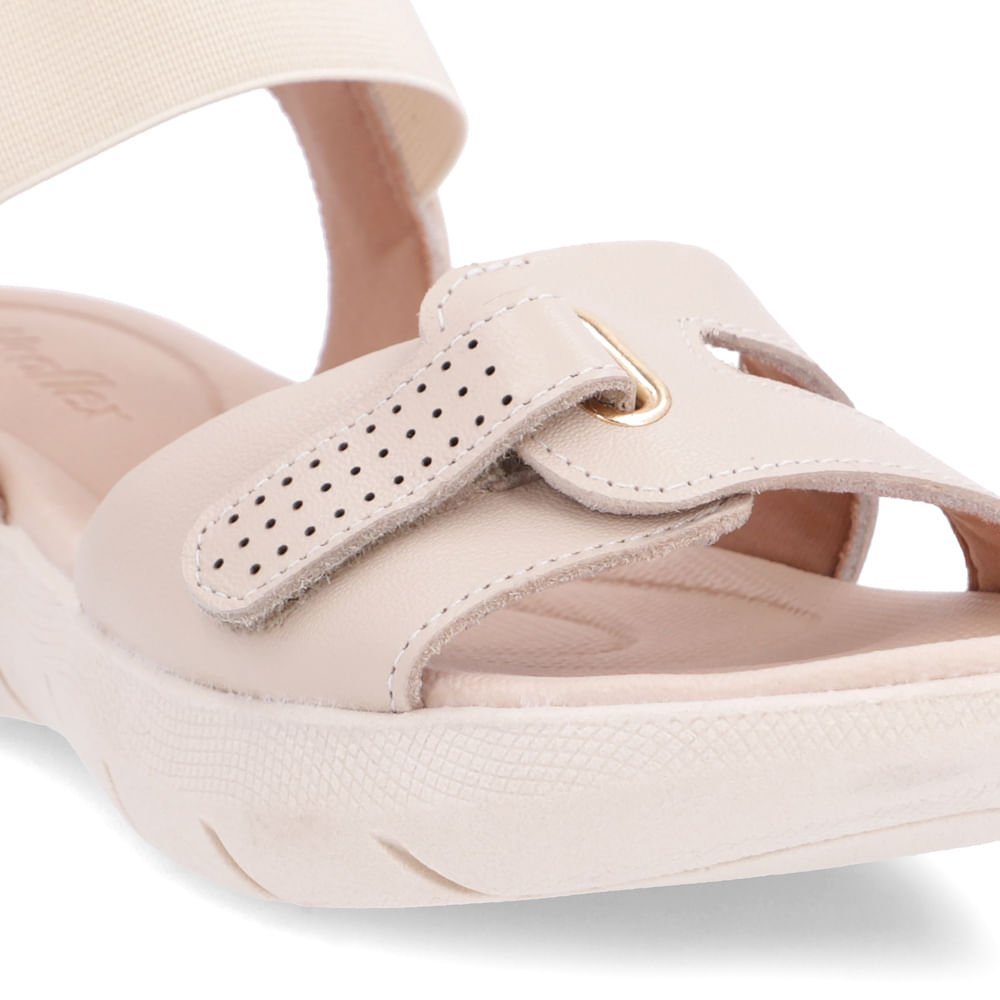 Sandália Salto Plataforma Couro Bege Ajuste Fecho-Flex Bege 4