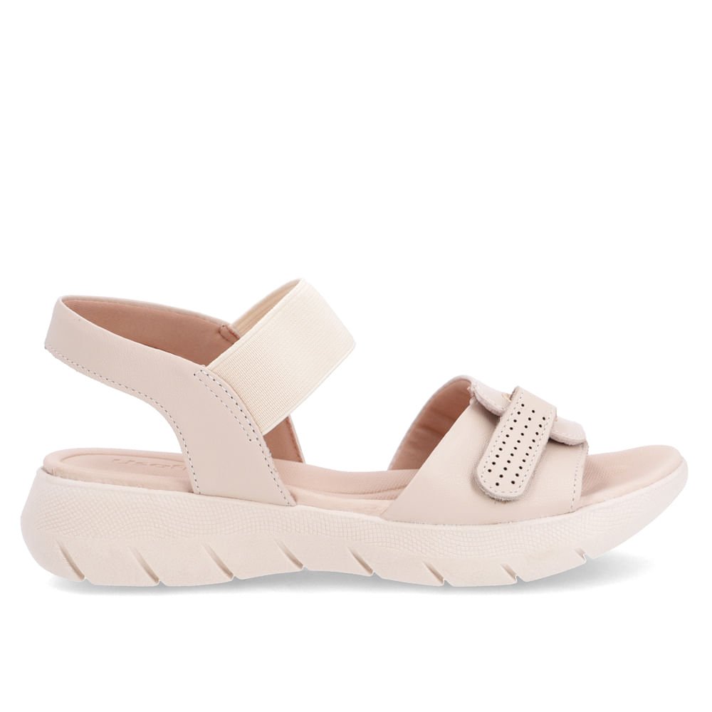 Sandália Salto Plataforma Couro Bege Ajuste Fecho-Flex