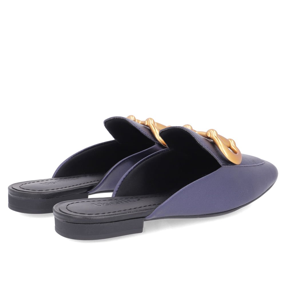 Mule Azul Bico Quadrado Couro Enfeite Fosco Azul 3