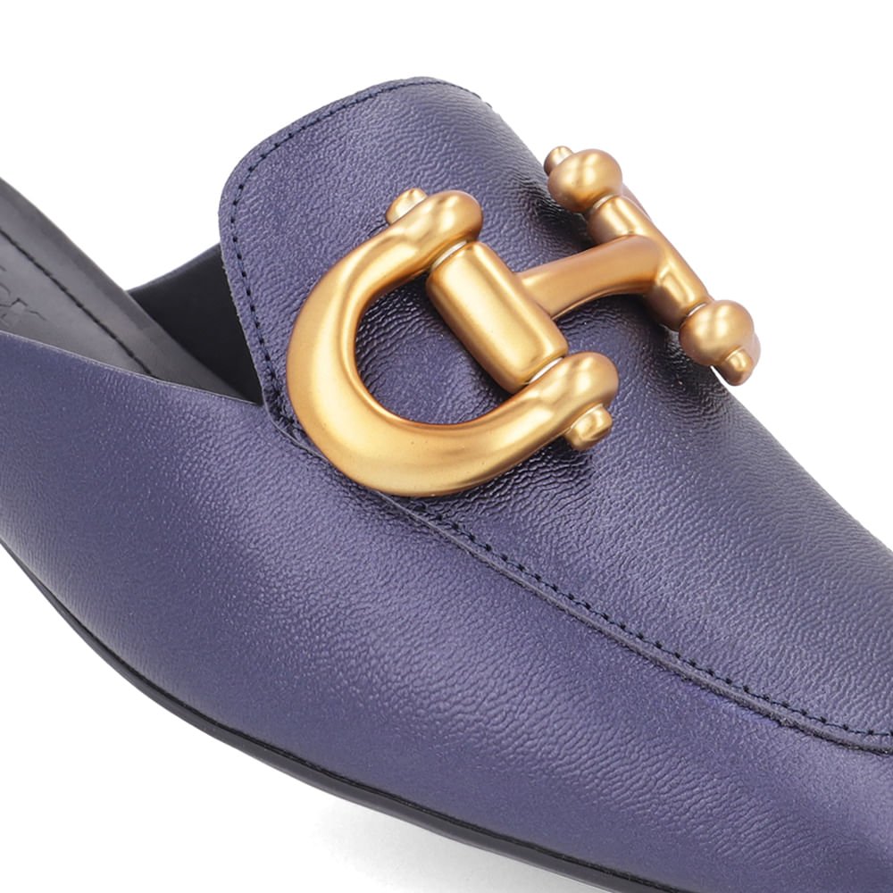 Mule Azul Bico Quadrado Couro Enfeite Fosco Azul 4