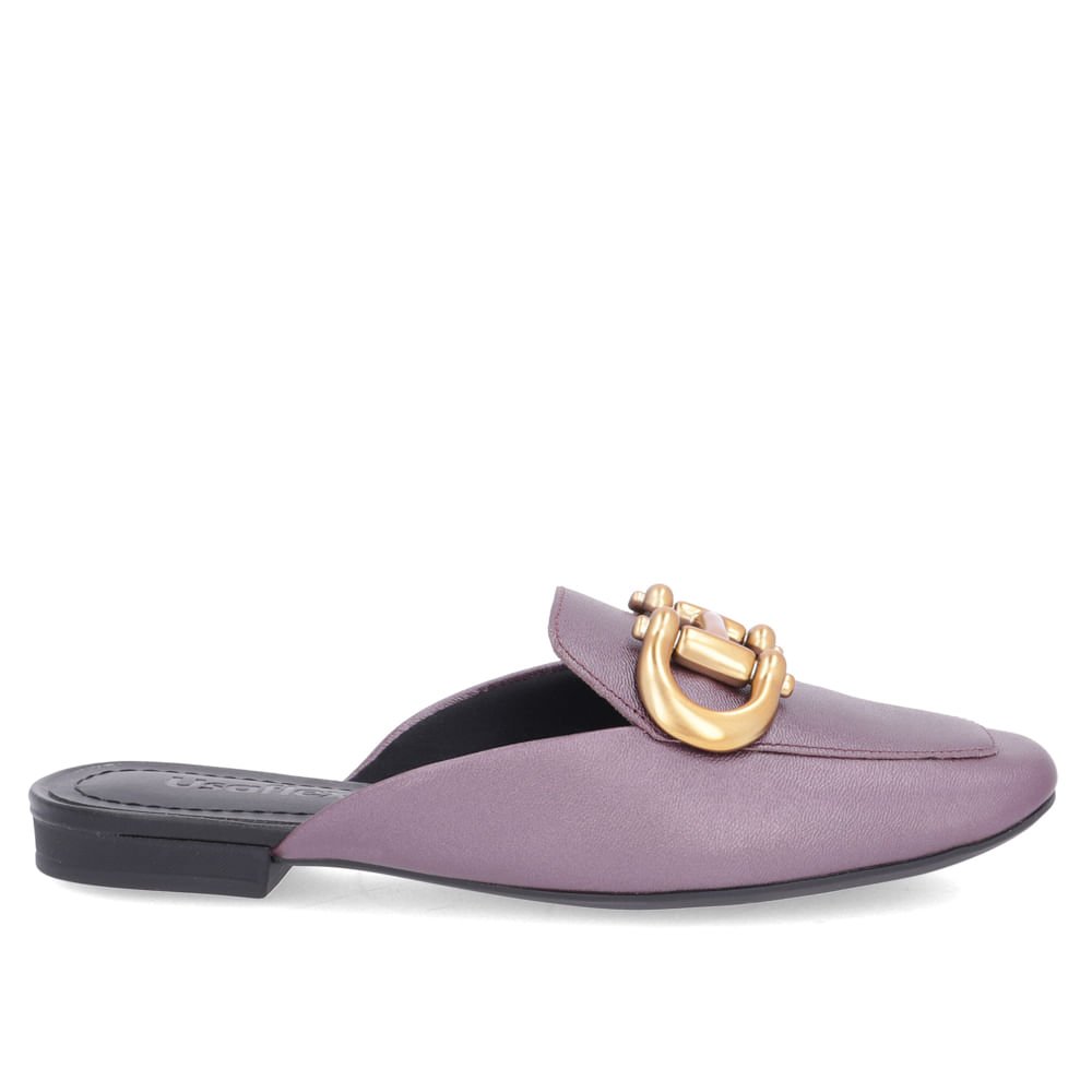 Mule Roxo Bico Quadrado Couro Enfeite Fosco Roxo 1