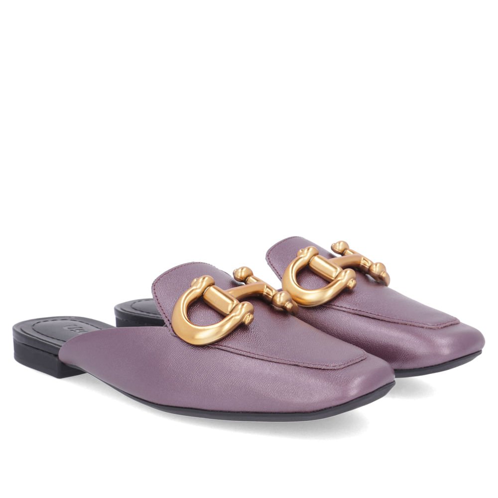 Mule Roxo Bico Quadrado Couro Enfeite Fosco Roxo 2