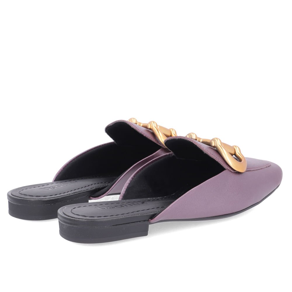 Mule Roxo Bico Quadrado Couro Enfeite Fosco Roxo 3
