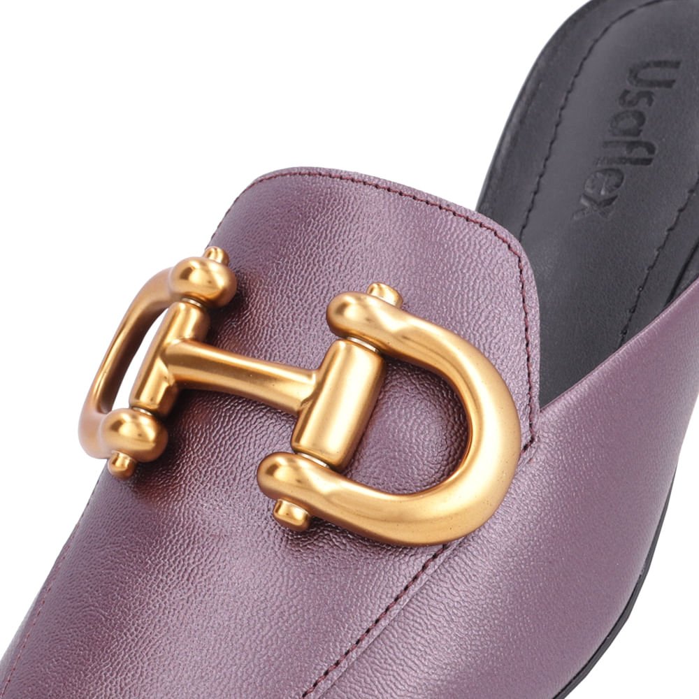 Mule Roxo Bico Quadrado Couro Enfeite Fosco Roxo 4