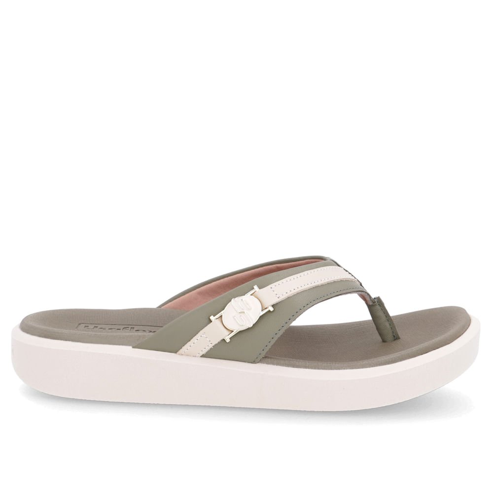 Chinelo Salto Plataforma Couro Verde Detalhe Monograma