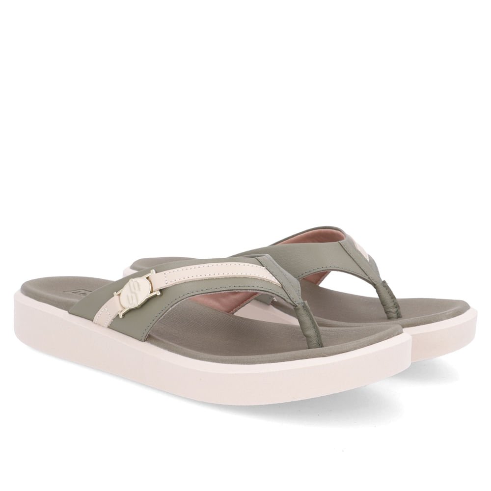 Chinelo Salto Plataforma Couro Verde Detalhe Monograma Verde 2