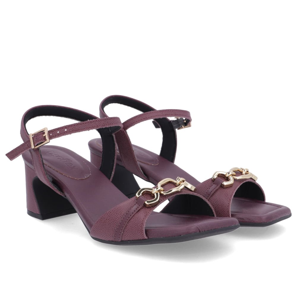 Sandália Usaflex Salto Geométrico Couro Feminino Roxo 2