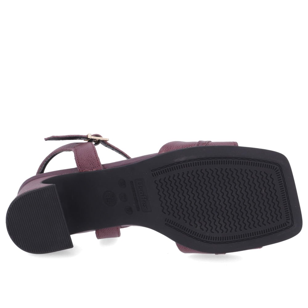 Sandália Usaflex Salto Geométrico Couro Feminino Roxo 5