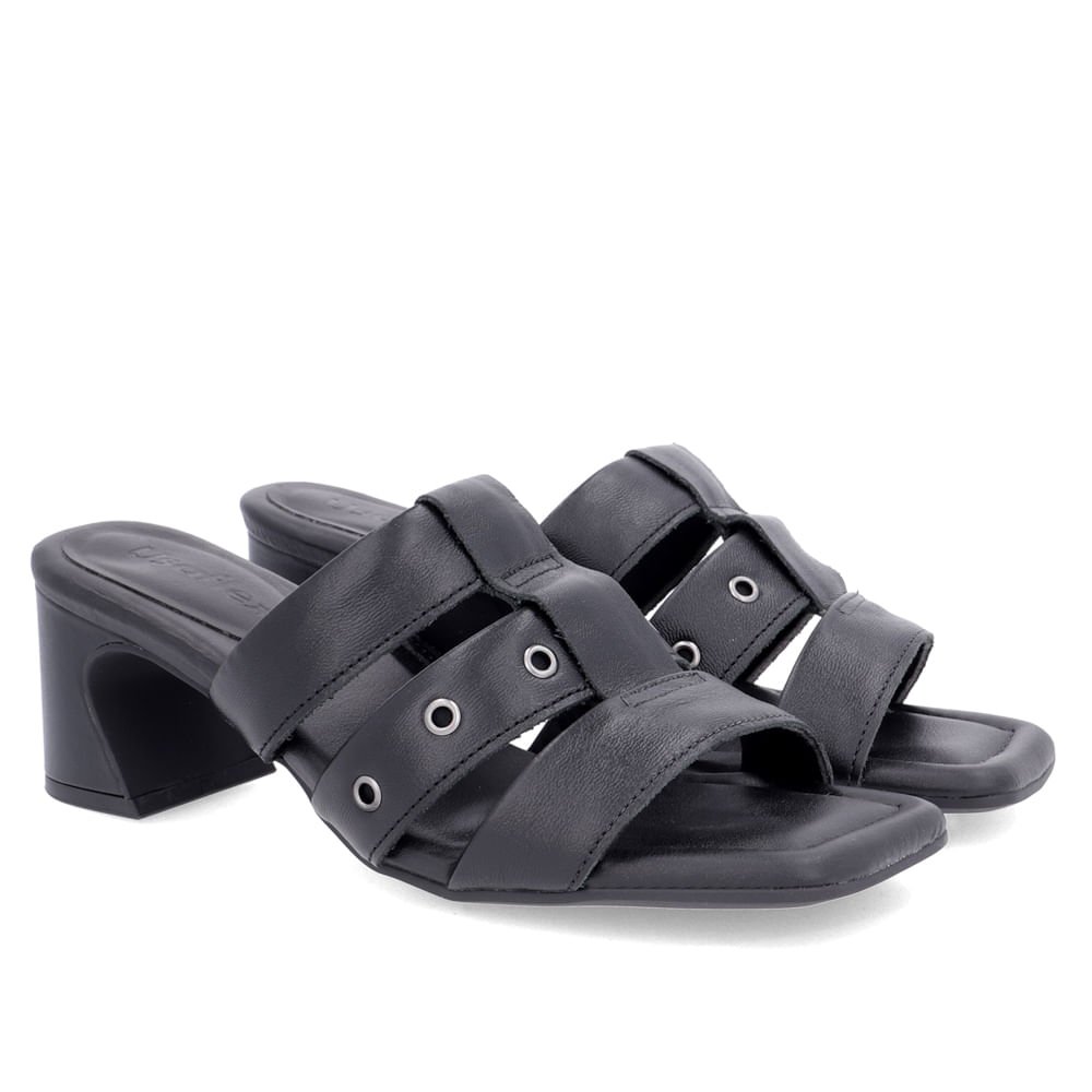 Tamanco Salto Geométrico Couro Preto Tiras Preto 2