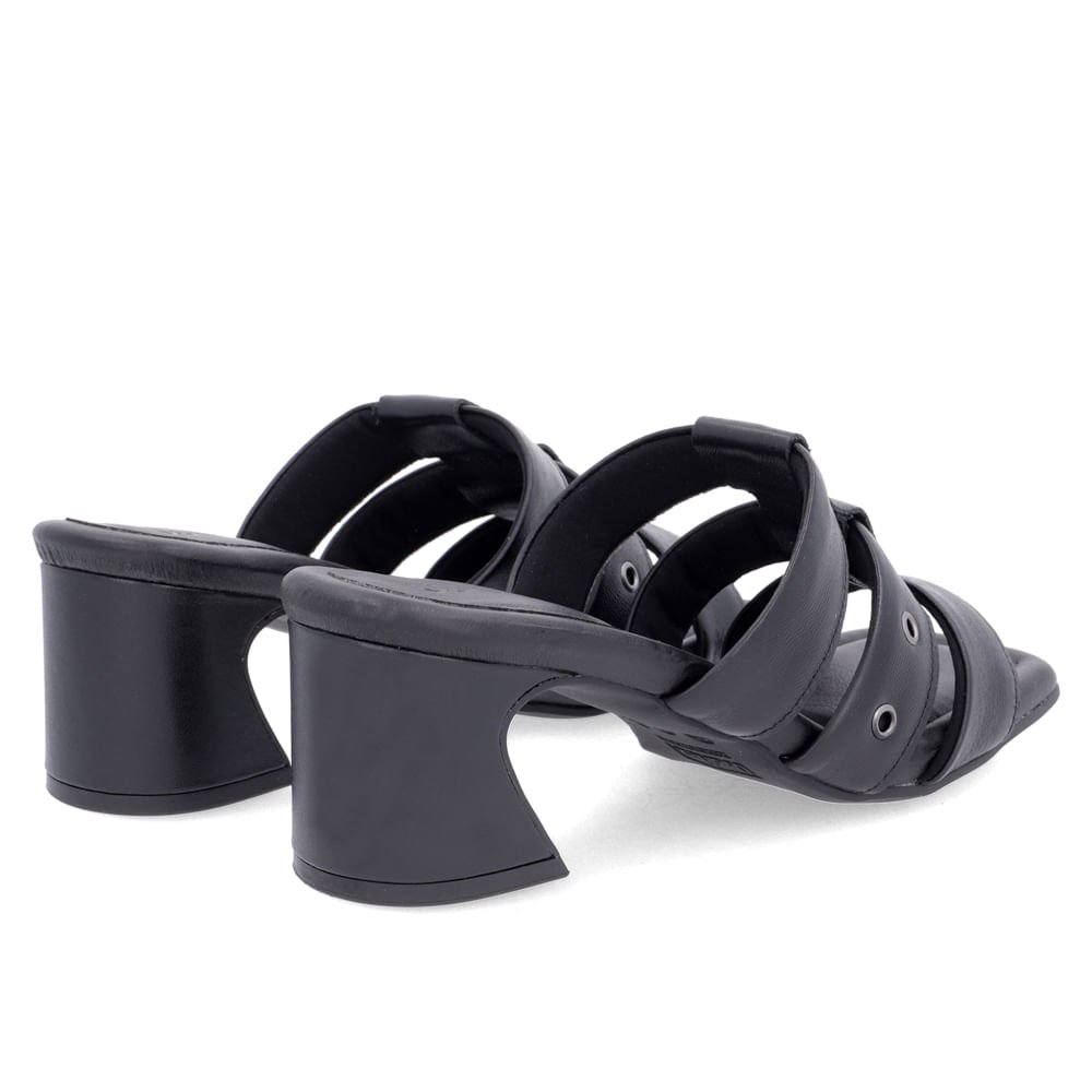 Tamanco Salto Geométrico Couro Preto Tiras Preto 3