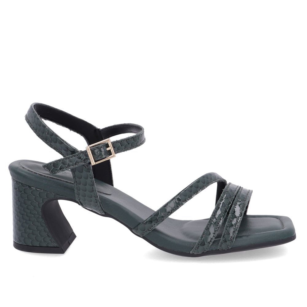 Sandália Usaflex Salto Geométrico Couro Verde Tiras Feminino