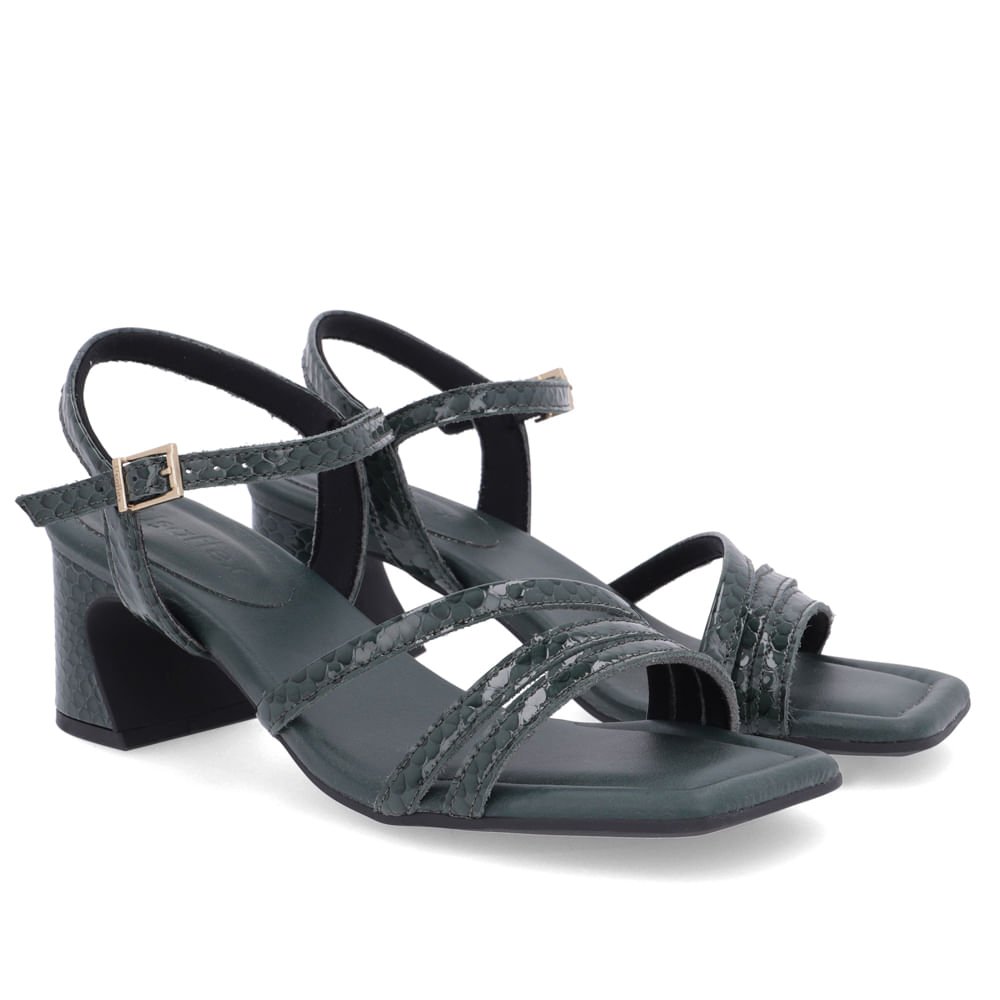 Sandália Usaflex Salto Geométrico Couro Verde Tiras Feminino Verde 2