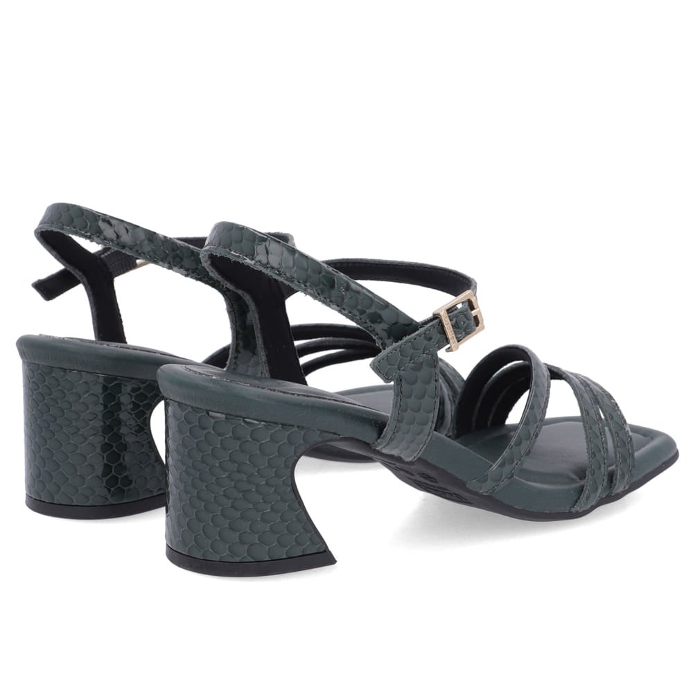 Sandália Usaflex Salto Geométrico Couro Verde Tiras Feminino Verde 3