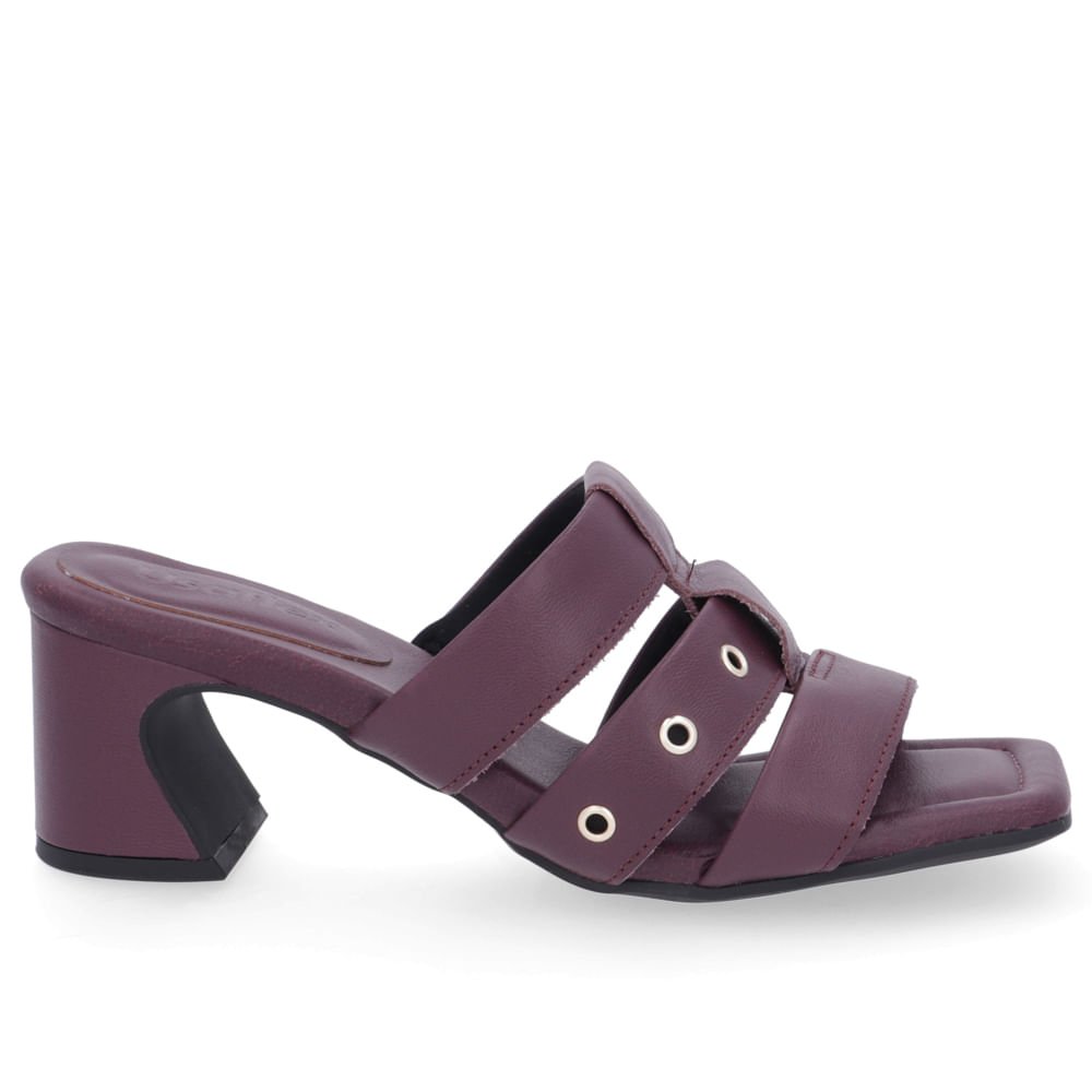 Tamanco Salto Geométrico Couro Roxo Tiras Roxo 1