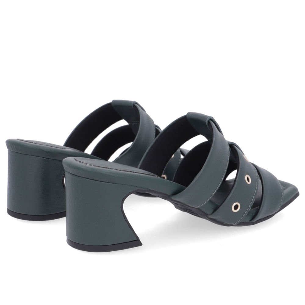 Tamanco Salto Geométrico Couro Verde Tiras Verde 3