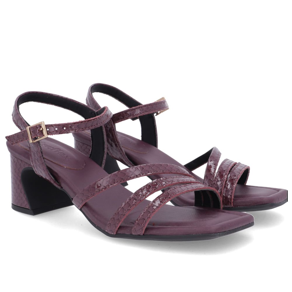 Sandália Usaflex Salto Geométrico Couro Roxo Tiras Feminino Roxo 2