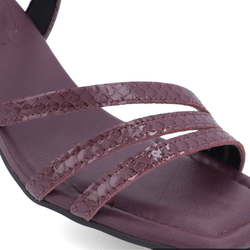 Sandália Usaflex Salto Geométrico Couro Roxo Tiras Feminino Roxo 4
