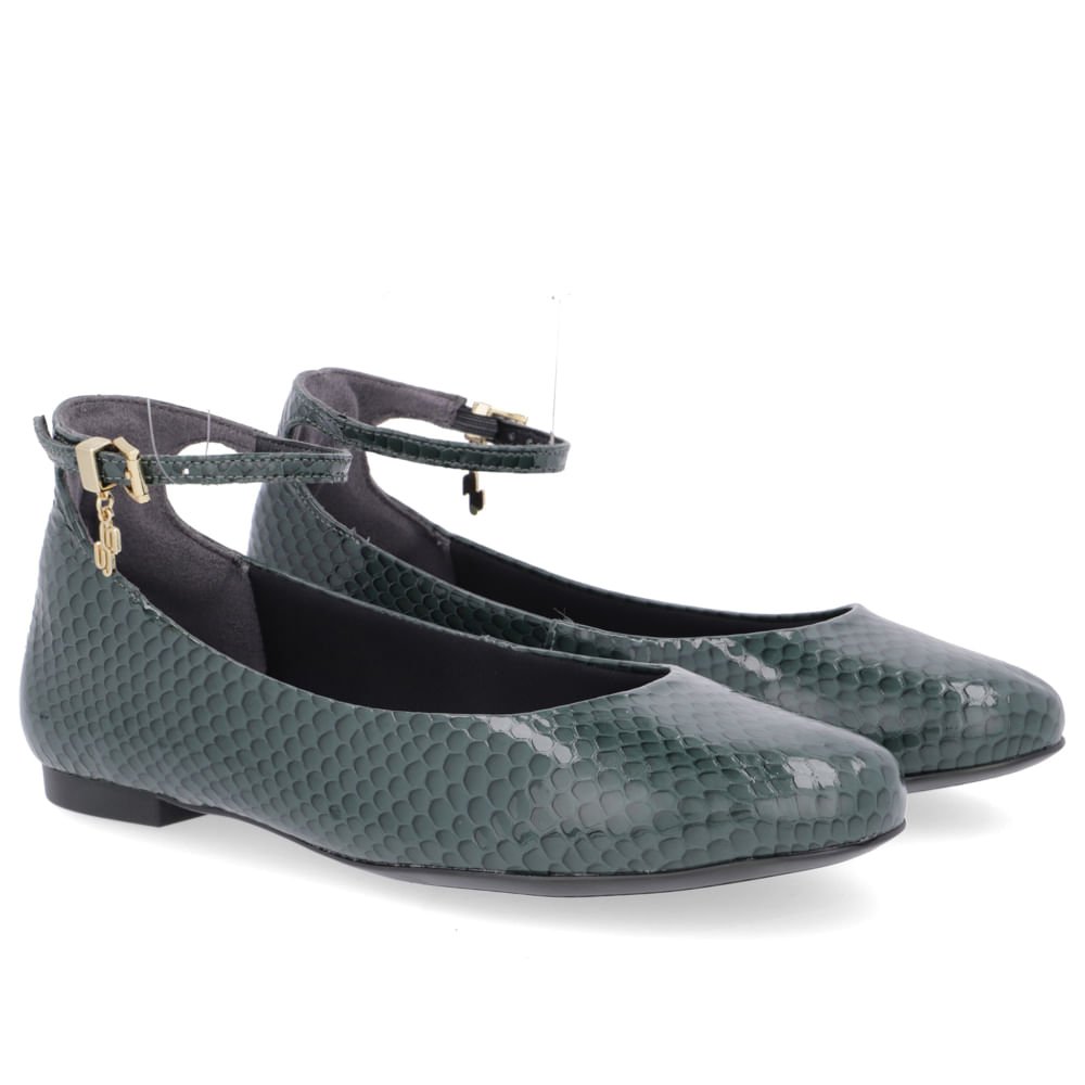 Sapatilha Boneca Serpente Verde Couro Salto Bloco Verde 2