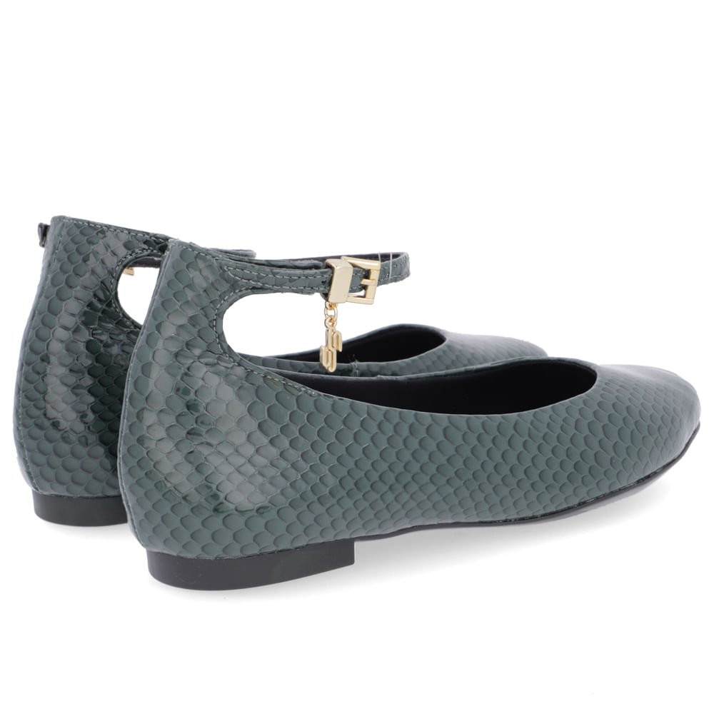 Sapatilha Boneca Serpente Verde Couro Salto Bloco Verde 3