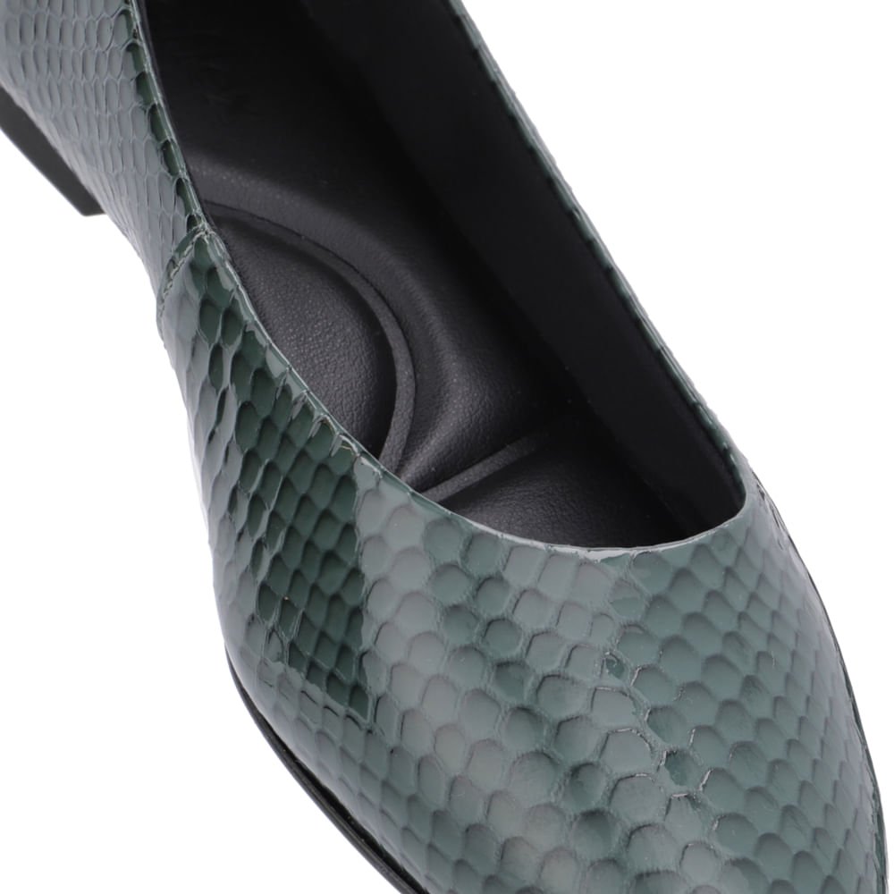 Sapatilha Boneca Serpente Verde Couro Salto Bloco Verde 4