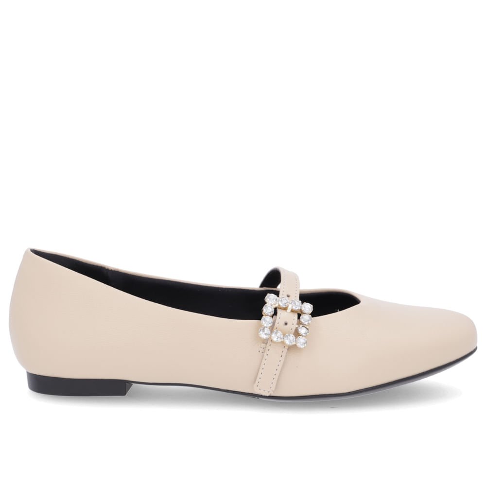 Sapatilha Bege Couro Salto Bloco Mary Jane