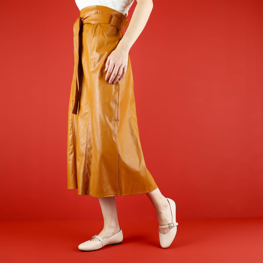 Sapatilha Bege Couro Salto Bloco Mary Jane Bege 4