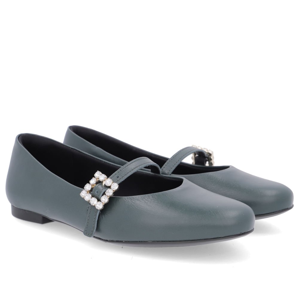 Sapatilha Verde Couro Salto Bloco Mary Jane Verde 2