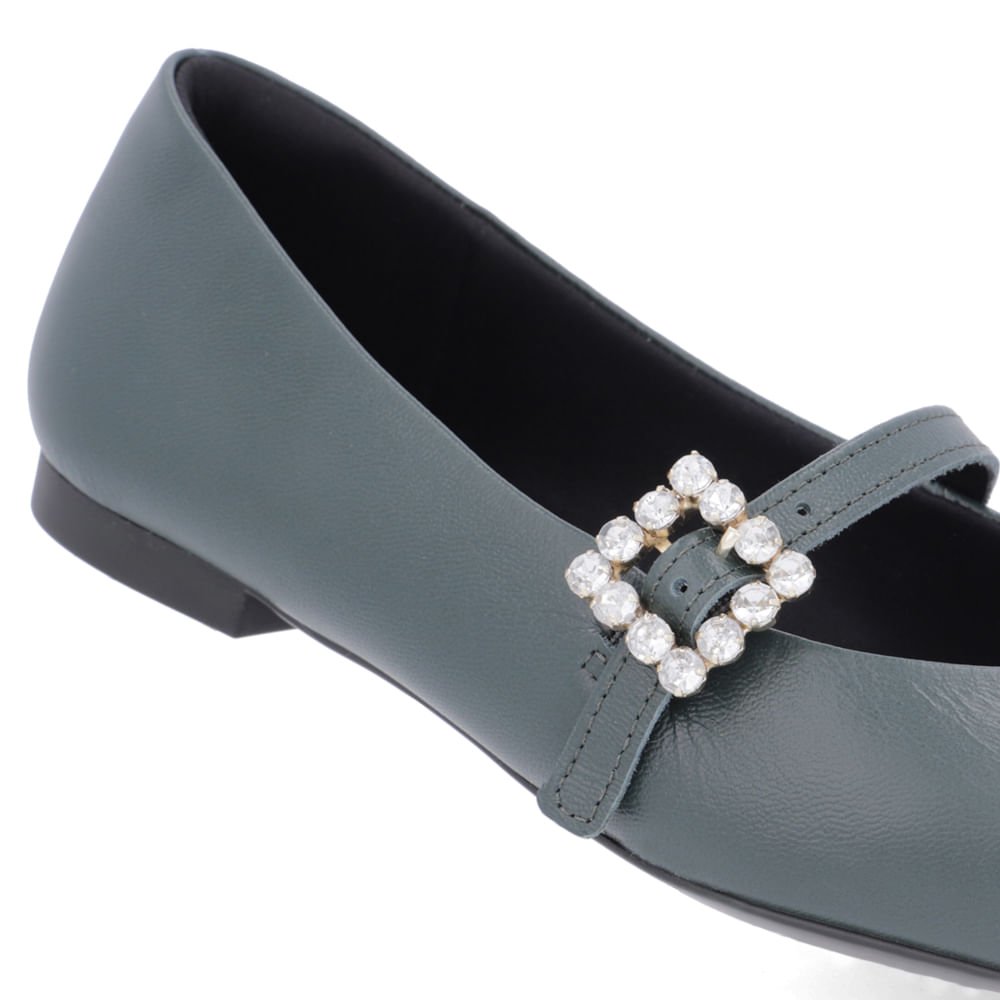 Sapatilha Verde Couro Salto Bloco Mary Jane Verde 4