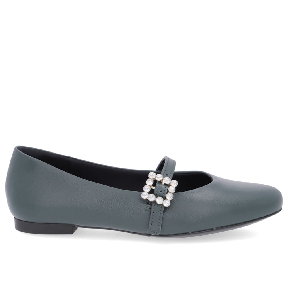 Sapatilha Verde Couro Salto Bloco Mary Jane Verde 1