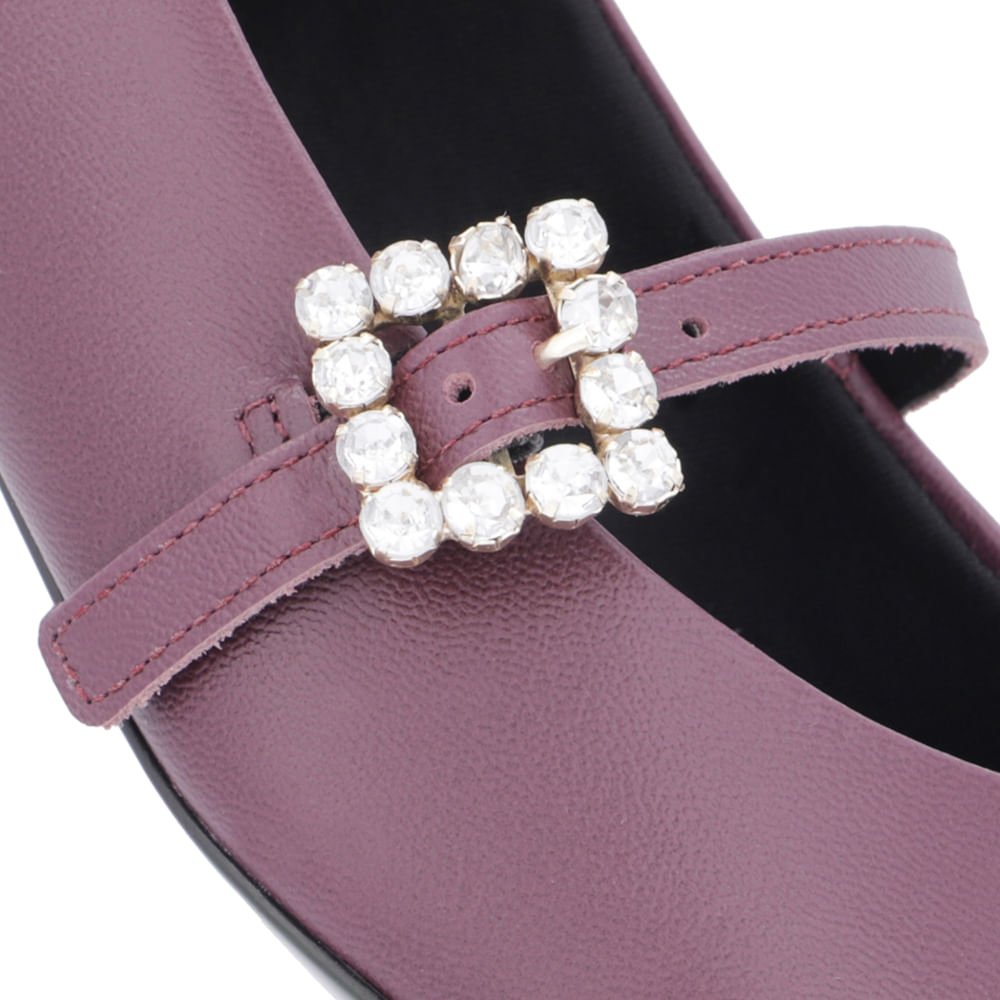 Sapatilha Roxa Couro Salto Bloco Mary Jane Roxo 4