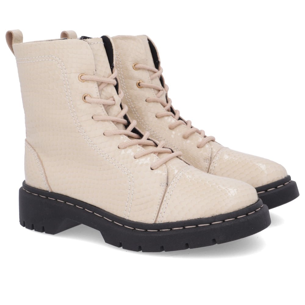 Bota Coturno Salto Plataforma Bege Serpente Couro Costura Enfeite Bege 2