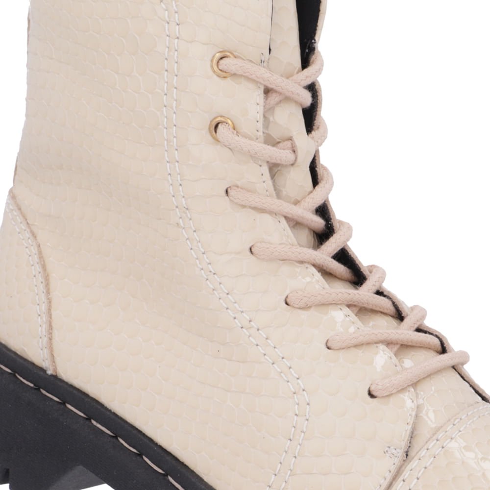 Bota Coturno Salto Plataforma Bege Serpente Couro Costura Enfeite Bege 4