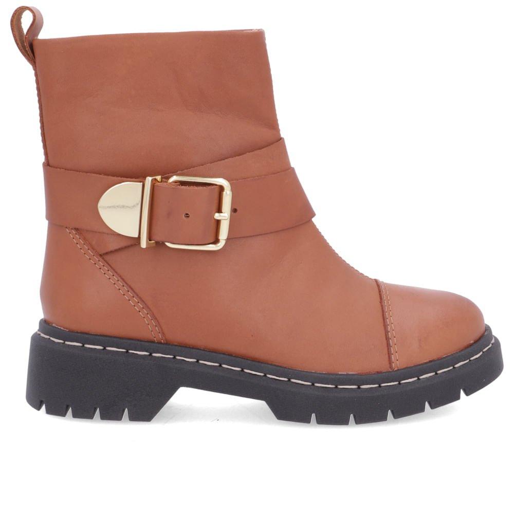 Bota Salto Plataforma Marrom Couro Costura Fivela