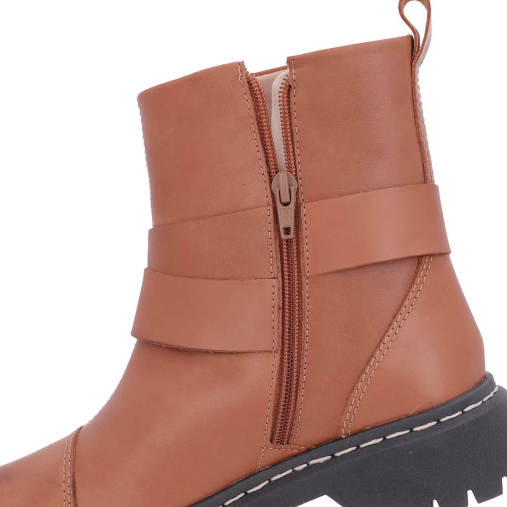 Bota Salto Plataforma Marrom Couro Costura Fivela Marrom 4