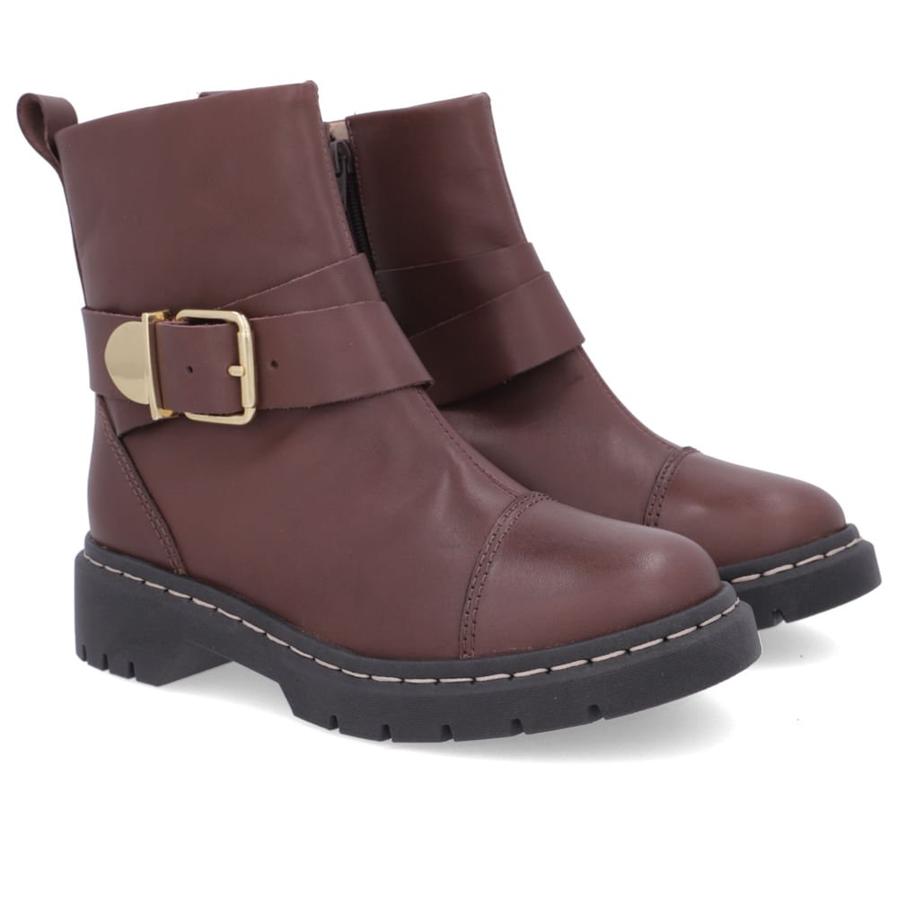 Bota Salto Plataforma Marrom Chocolate Couro Costura Fivela Marrom 2