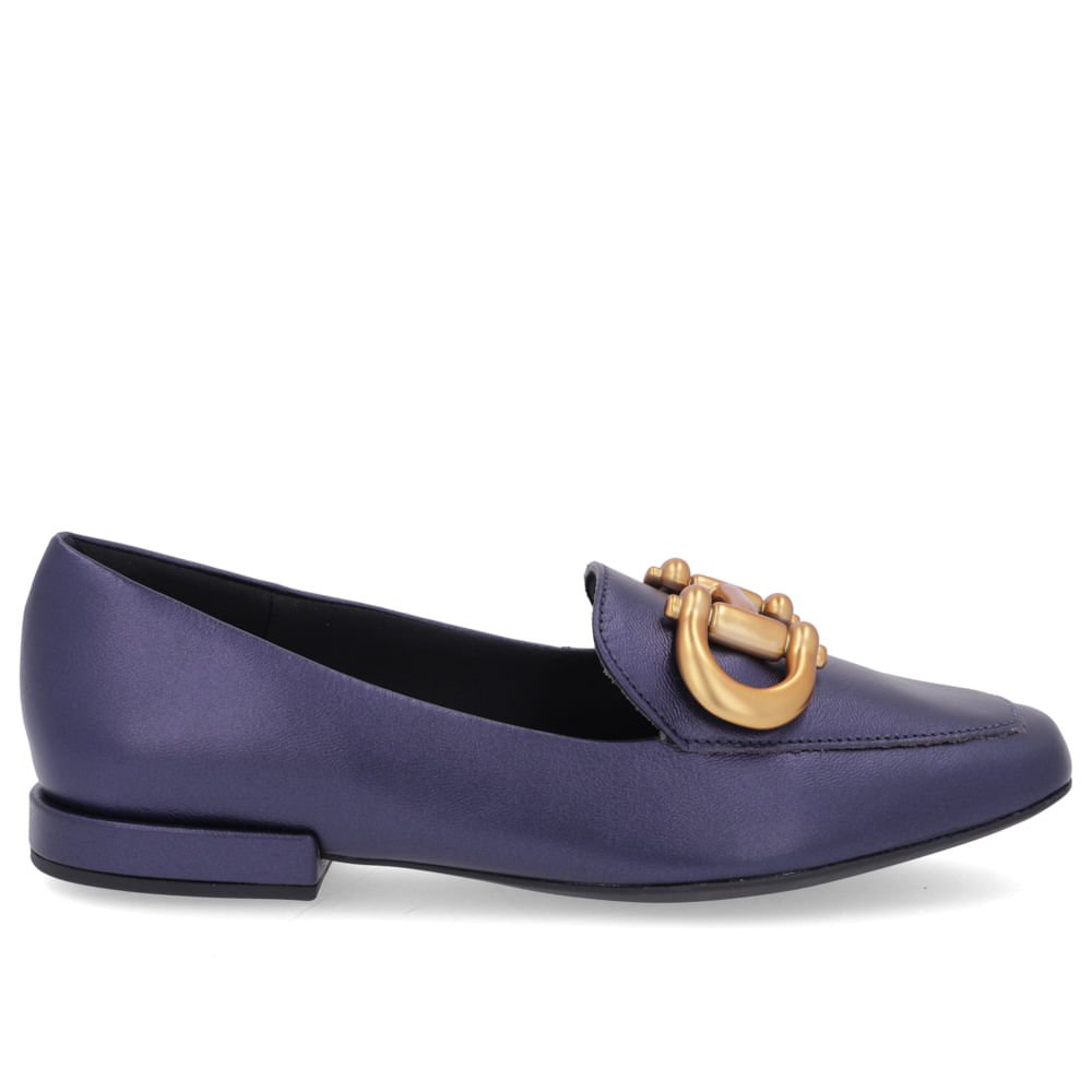 Loafer Usaflex Azul Couro Básico Feminino
