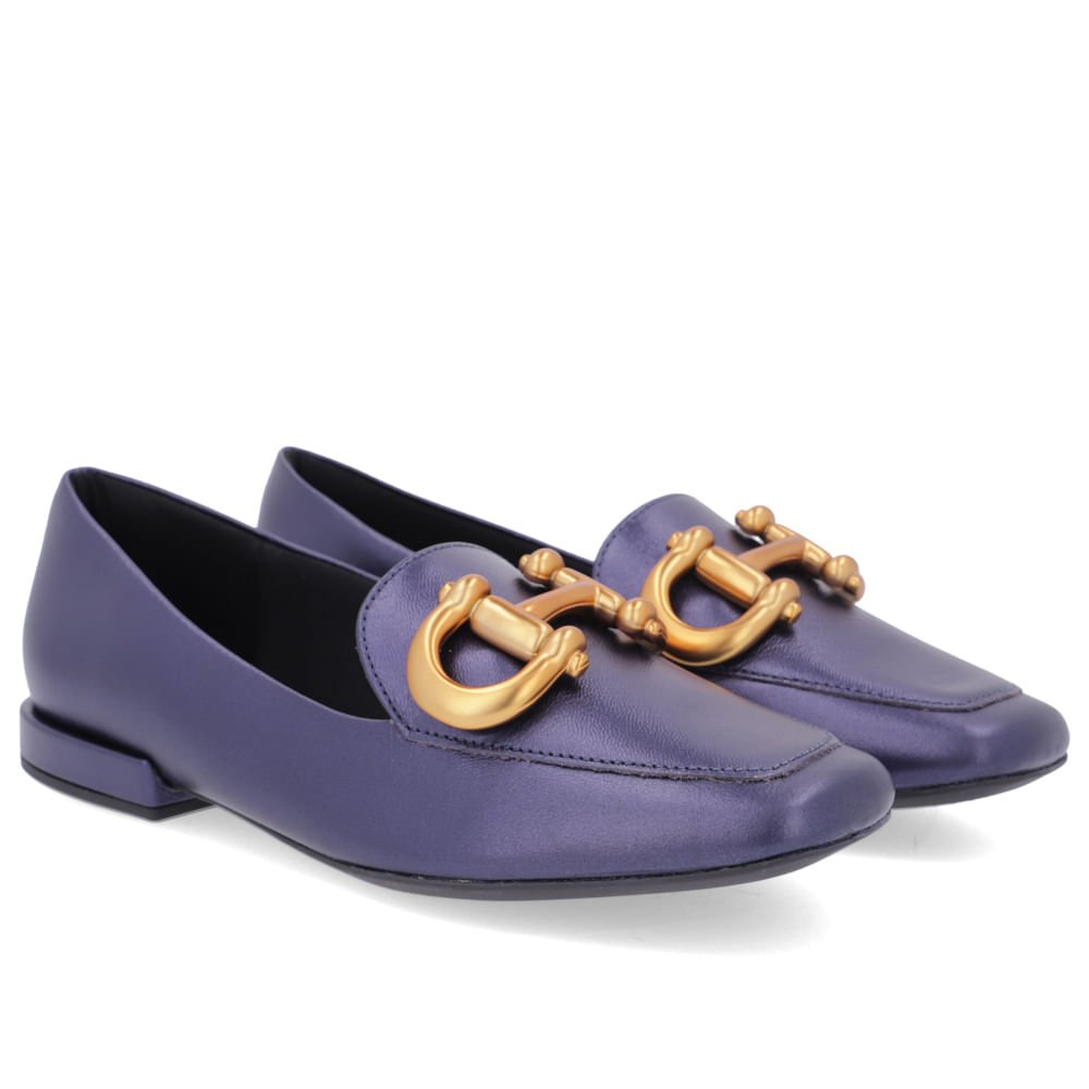 Loafer Usaflex Azul Couro Básico Feminino Azul 2