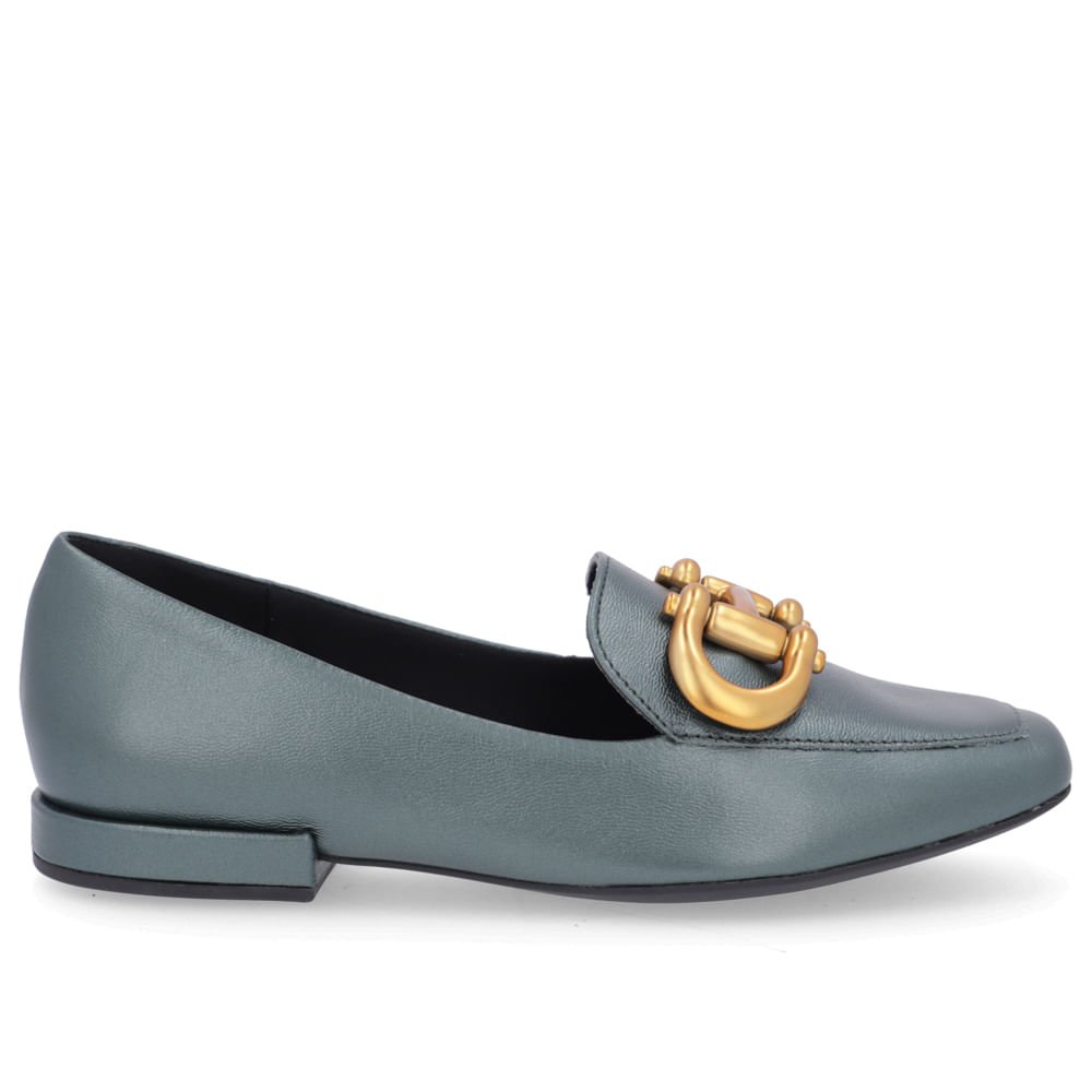Loafer Verde Couro Básico Enfeite Escovado Verde 1