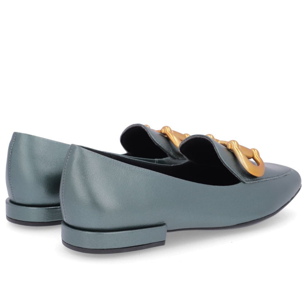 Loafer Verde Couro Básico Enfeite Escovado Verde 3