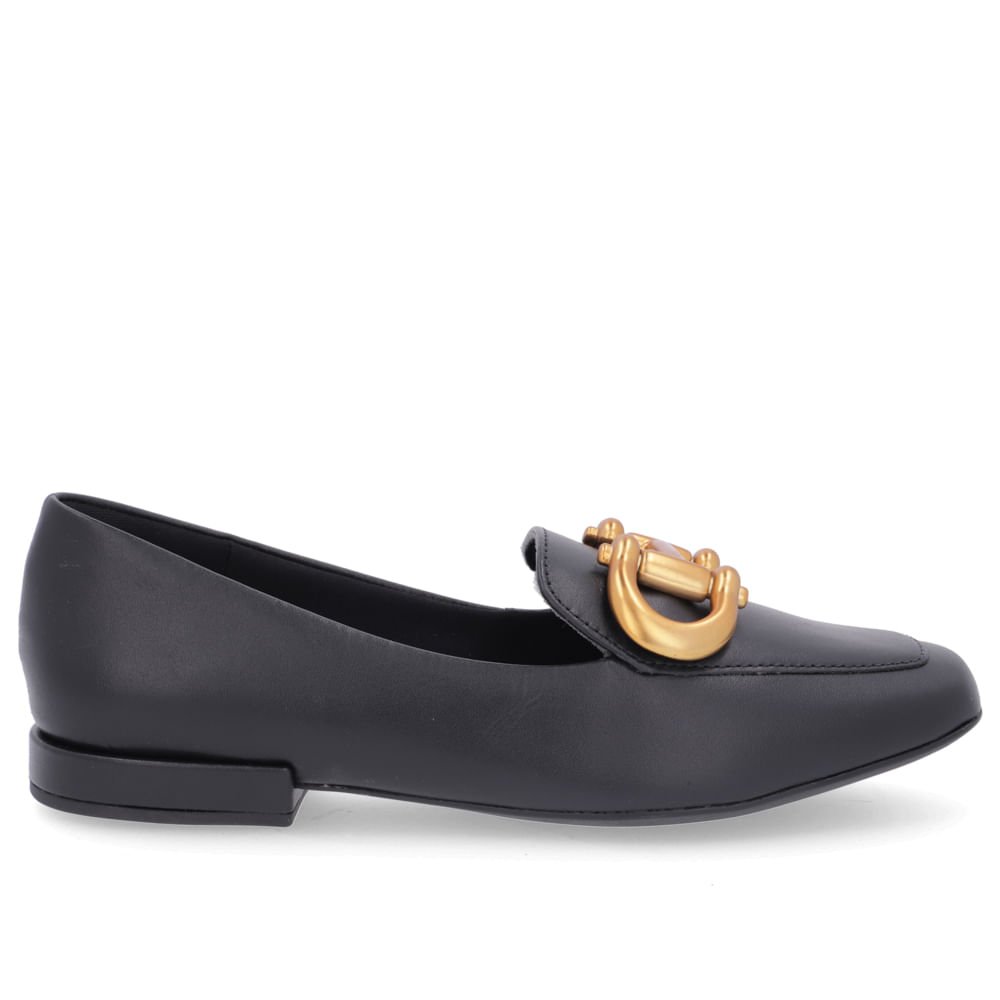 Loafer Usaflex Preto Couro Básico Feminino